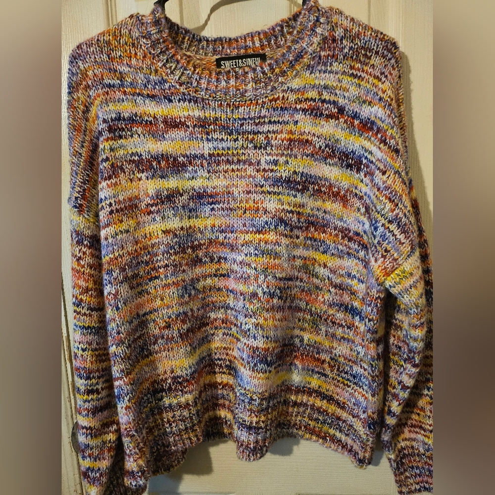 NWOT-Ladies(unisex) Sweet N Sinful colorful LG polyester blend sweater. Very nic